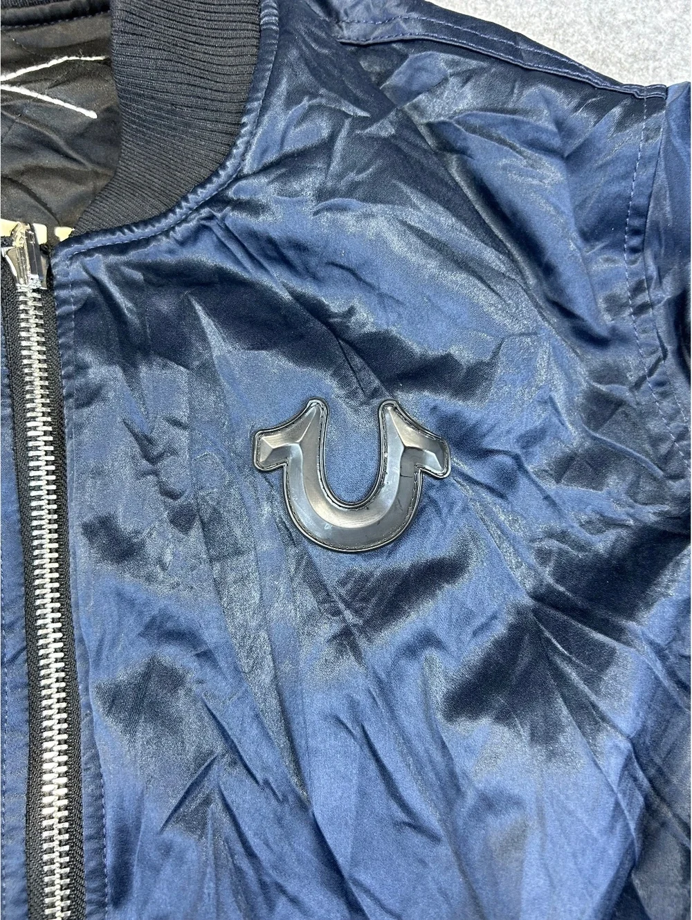 True Religion Bomber Jacket Men M Quilted Reversible Streetwear Buddha Logo TR